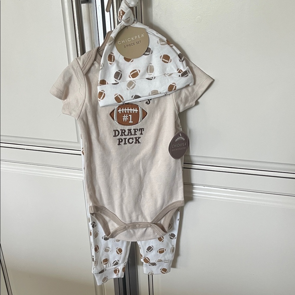 Chickpea Baby 3 piece Outfit Set with Football Design Daddy’s Draft Pick